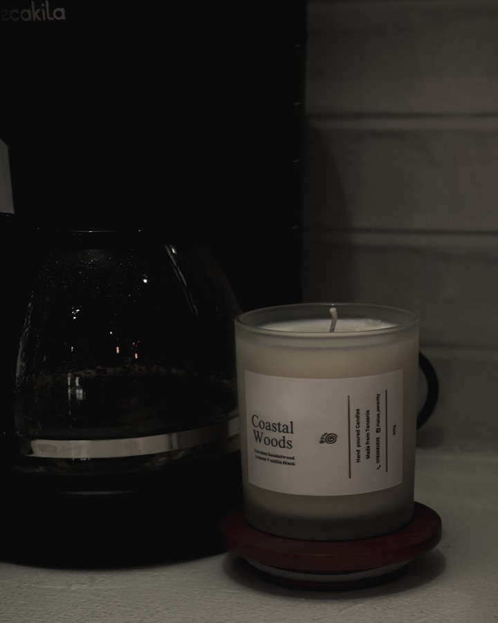 Coastal Woods candle, hand-poured by The Hatua Candles