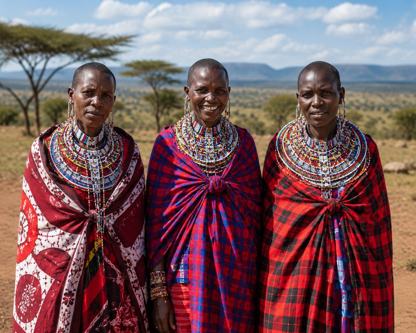 Maasai women in traditional dress on the plains near Arusha