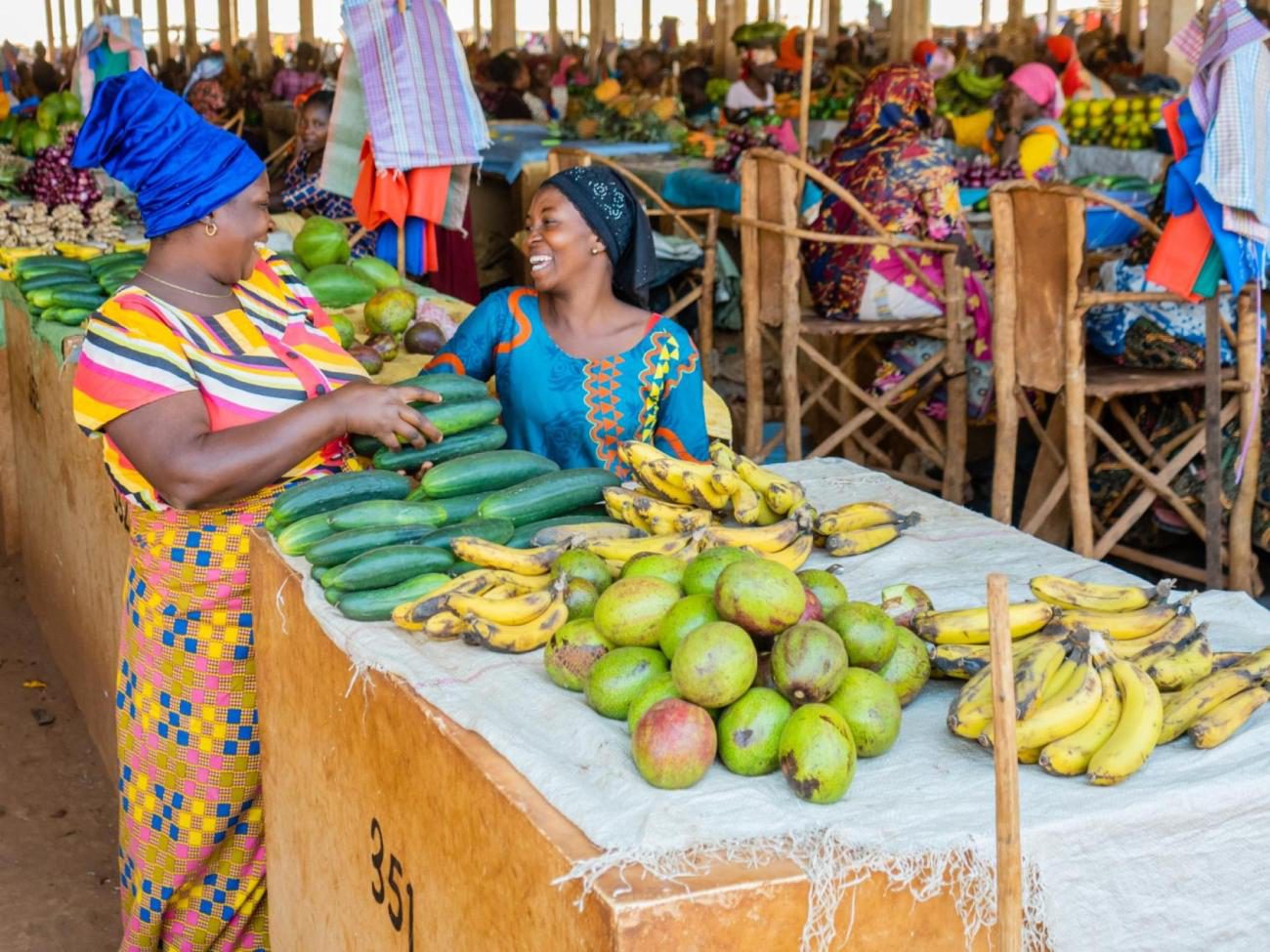 Fresh produce stalls at a market near Arusha